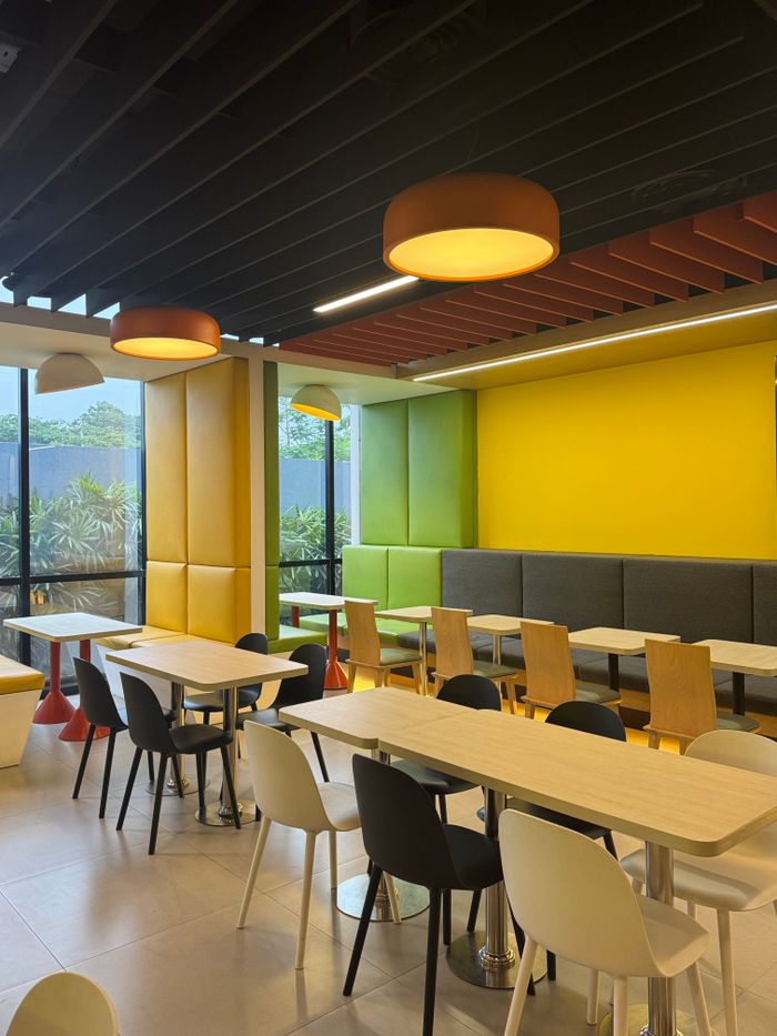 Crafting Captivating Headlines: Your awesome post title goes here Bright and modern cafeteria interior with colorful seating and lighting in Dhaka, Bangladesh.